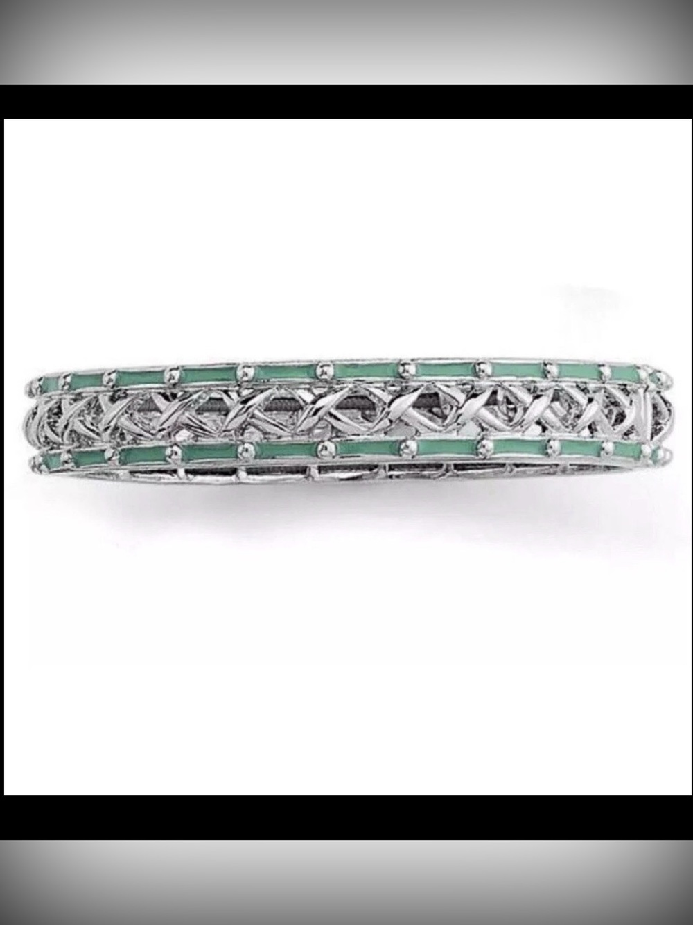 Lia Sophia Crossing Paths Stretch Bracelet Teal Green Enamel Silver Tone NIB